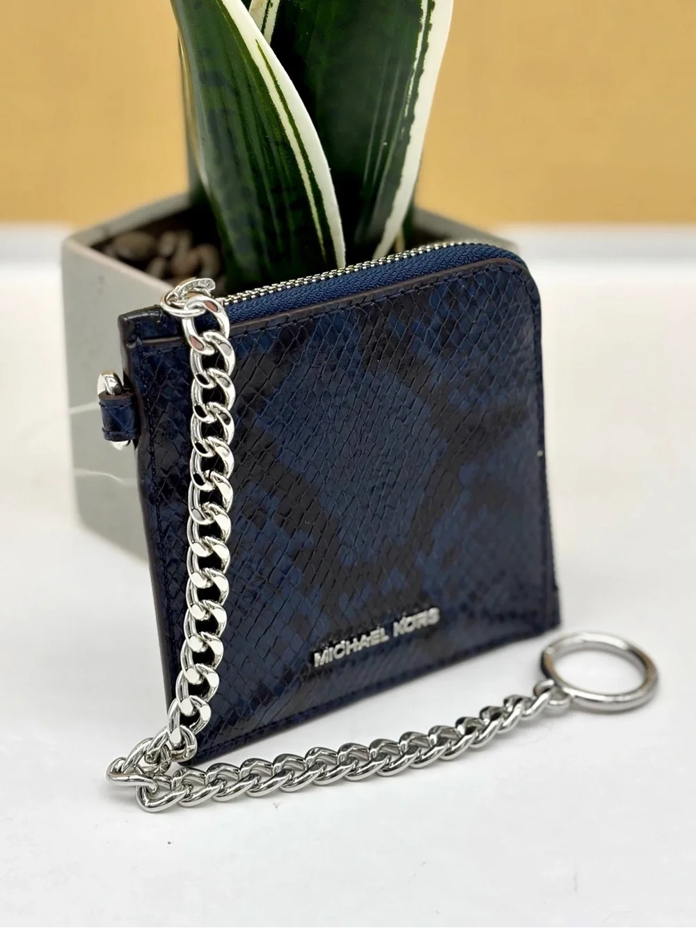 Michael Kors Jet Set Travel Medium Snake Embossed Chain Wallet Card Case